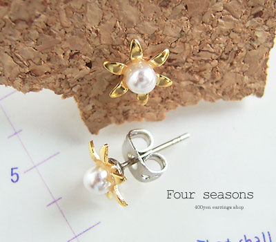 激安アクセサリ・400円ピアス・花スタッドゴールド色2