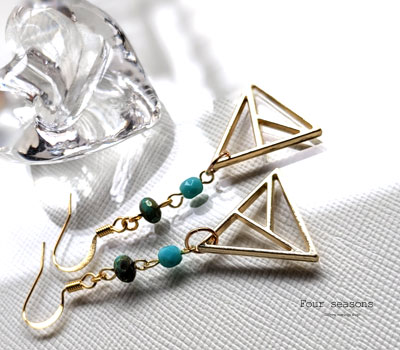 激安アクセサリ・限定400円ピアス・ターコイズブルーの三角ピアス3