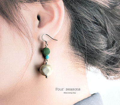 激安アクセサリ・限定400円ピアス・変形パールビーズのピアス・緑2