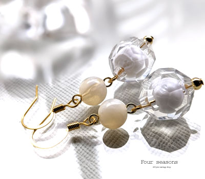 激安アクセサリ・限定400円ピアス・白と透明のデザインビーズピアス3