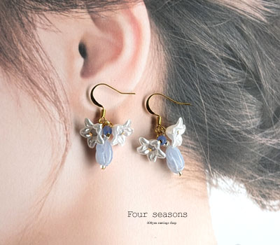 激安アクセサリ・限定400円ピアス・白い百合ピアス・青2