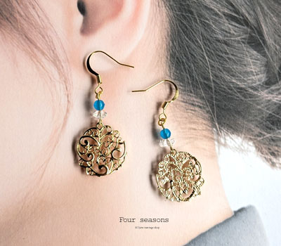 激安アクセサリ・限定400円ピアス・透かしパーツのピアス・ブルー2