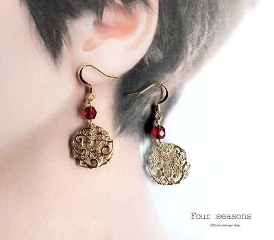 激安アクセサリ・限定400円ピアス・透かしピアス・ルビーレッド2