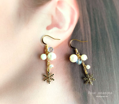 激安アクセサリ・限定400円ピアス・雪の結晶とパールのピアス2