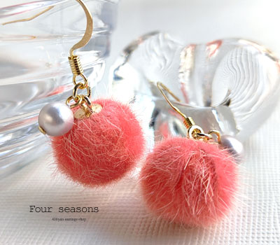 激安アクセサリ・限定400円ピアス・ピンク色ファーのピアス1