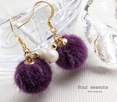 激安アクセサリ・限定400円ピアス・紫色ファーのピアス1