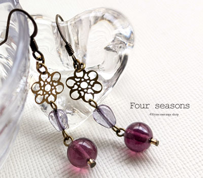 激安アクセサリ・限定400円ピアス・透かし花のピアス・紫1