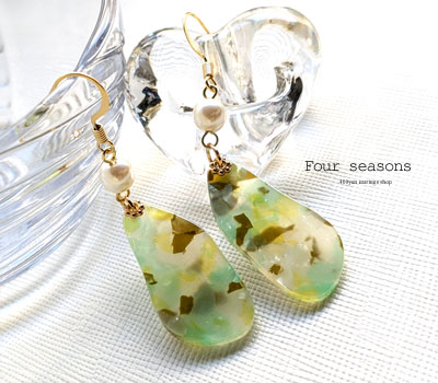 激安アクセサリ・限定400円ピアス・グリーンのモザイクピアス1